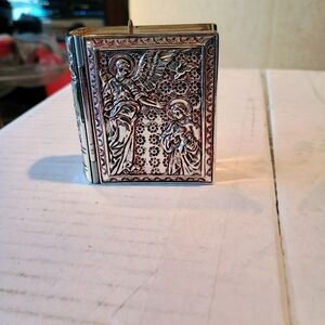 Ornate Religious Christmas Ornament in Gold Tone